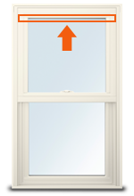 200 Series Tilt-Wash Window with arrow pointing to product ID label location.