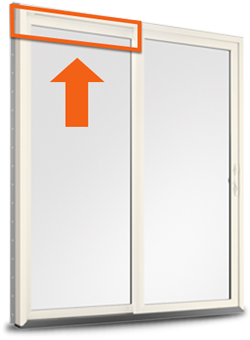 100 Series Gliding Patio Door with arrow pointing to product ID label location.