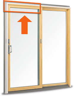 200 Series Narroline Gliding Patio Door with arrow pointing to product ID label location.
