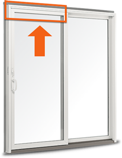 200 Series Perma-Shield Gliding Patio Door with arrow pointing to product ID label location.