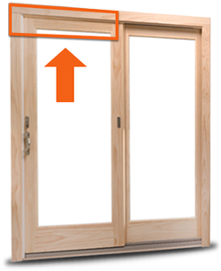 A-Series Gliding Patio Door with arrow pointing to product ID label location.
