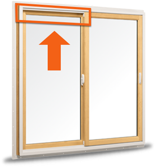 200 Series Gliding Window with arrow pointing to product ID label location.
