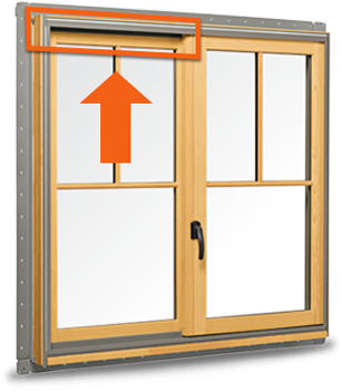 400 Series Gliding Window with arrow pointing to product ID label location.