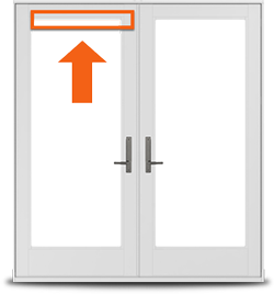 200 Series Hinged Patio Door with arrow pointing to product ID label location.