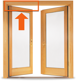 400 Series Outswing Patio Door with arrow pointing to product ID label location.