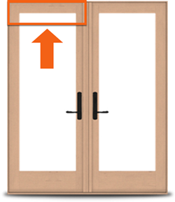 A-Series Outswing Patio Door with arrow pointing to product ID label location.